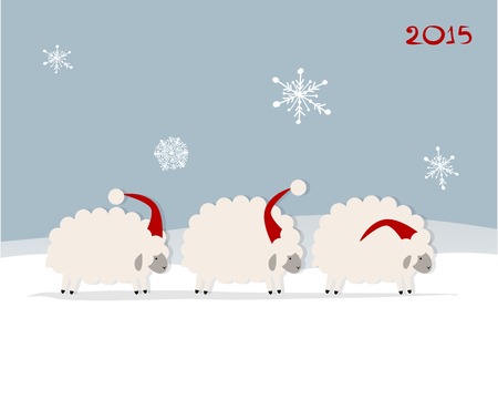 Funny sheep santa, symbol of new year 2015のイラスト素材