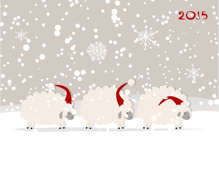 Funny sheep santa, symbol of new year 2015のイラスト素材