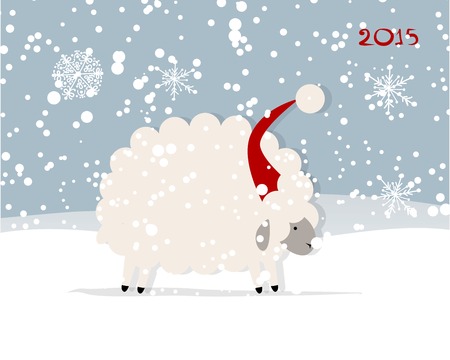 Funny sheep santa, symbol of new year 2015のイラスト素材