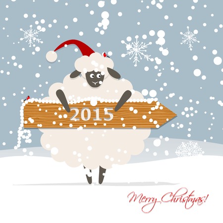 Funny sheep santa, symbol of new year 2015のイラスト素材