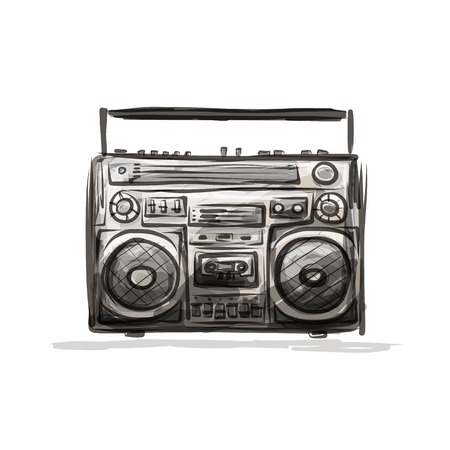 Retro cassette recorder, sketch for your designのイラスト素材