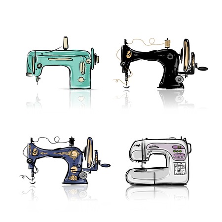 Collection of retro sewing machine, sketch for your designのイラスト素材