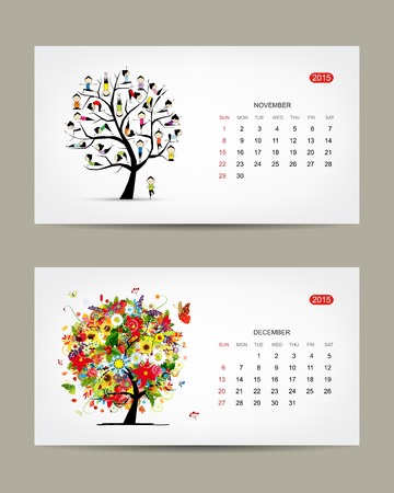 Calendar 2015, november and december months. Art tree designのイラスト素材