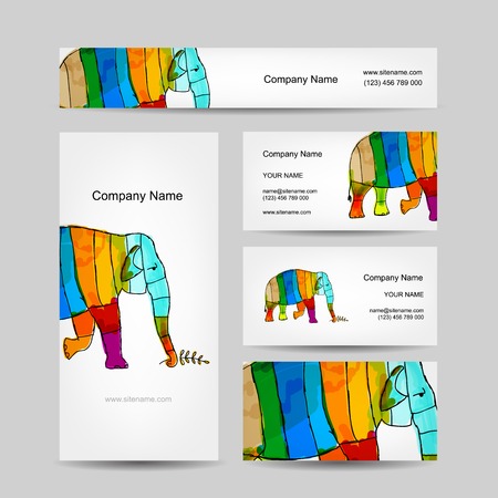 Funny striped elephant. Business card for your designのイラスト素材