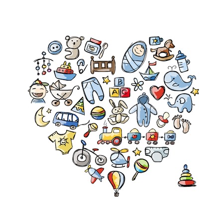 Heart shape design with toys for baby boyのイラスト素材