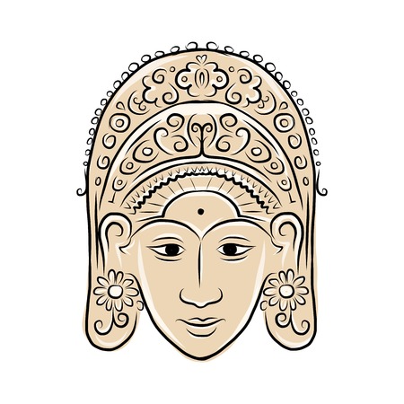 Wooden mask of indonesian dancer woman, sketch for your designのイラスト素材
