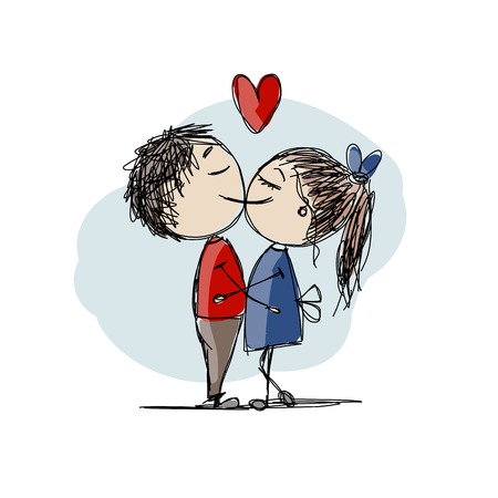 Couple in love kissing, valentine sketch for your designのイラスト素材