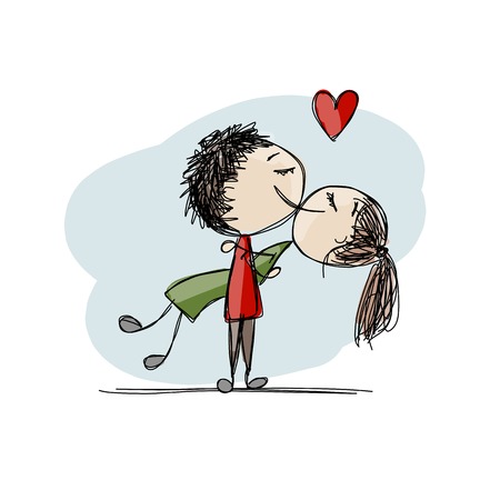 Couple in love kissing, valentine sketch for your designのイラスト素材