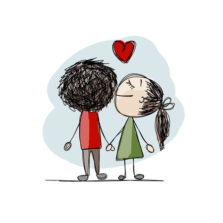 Couple in love kissing, valentine sketch for your designのイラスト素材