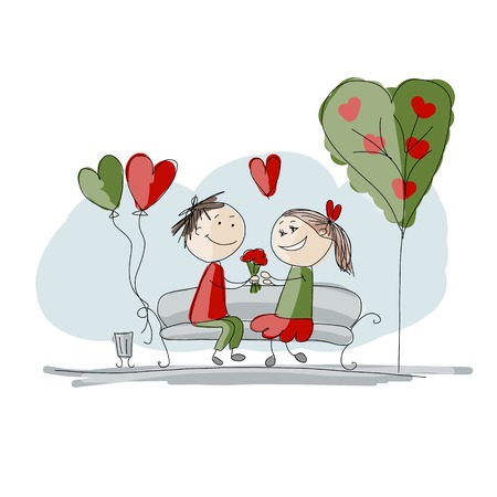 Couple in love kissing, valentine sketch for your designのイラスト素材