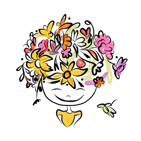 Female portrait with floral hairstyle for your designのイラスト素材