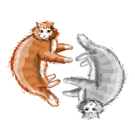 Cute orange and grey cats, sketch for your designのイラスト素材