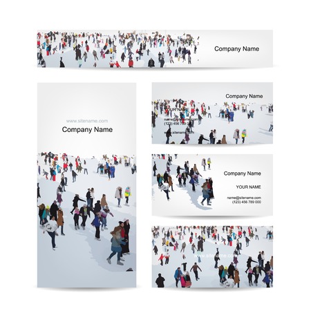 Business cards design, skaters on rinkのイラスト素材