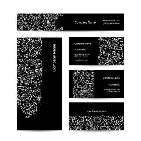 Business cards design, floral ornamentのイラスト素材