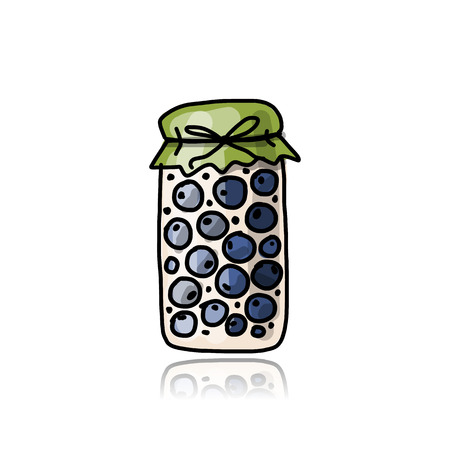 Jar with blueberry jam, sketch for your designのイラスト素材
