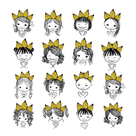 Girls princess with crown on head for your designのイラスト素材