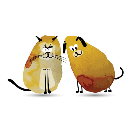 Funny cat and dog. Watercolor sketch for your design. Vector illustrationのイラスト素材