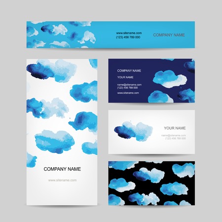 Business cards design, watercolor clouds. Vector illustrationのイラスト素材