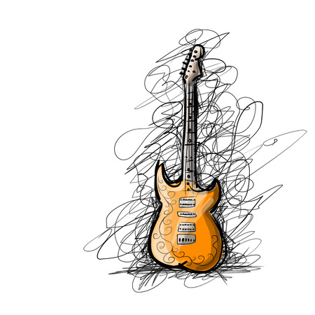 Art sketch of guitar for your design. Vector illustrationのイラスト素材