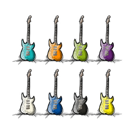 Set of guitars, sketch for your design. Vector illustrationのイラスト素材