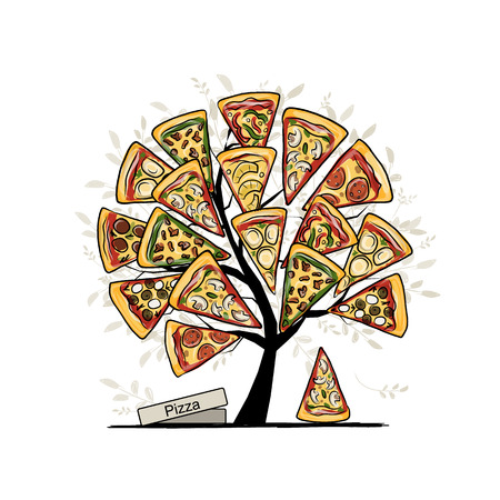 Pizza tree, sketch for your design. Vector illustrationのイラスト素材