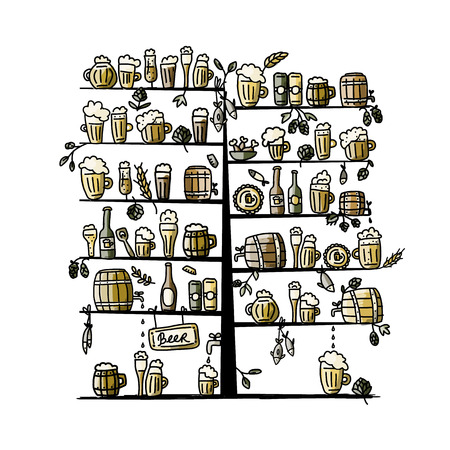 Beer tree, sketch for your design. Vector illustrationのイラスト素材