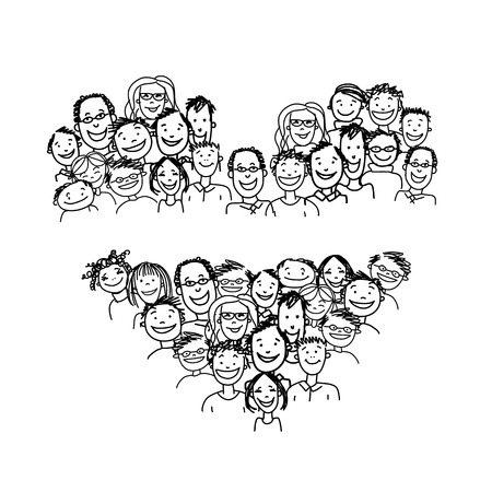 Happy peoples, heart shape for your design. Vector illustrationのイラスト素材