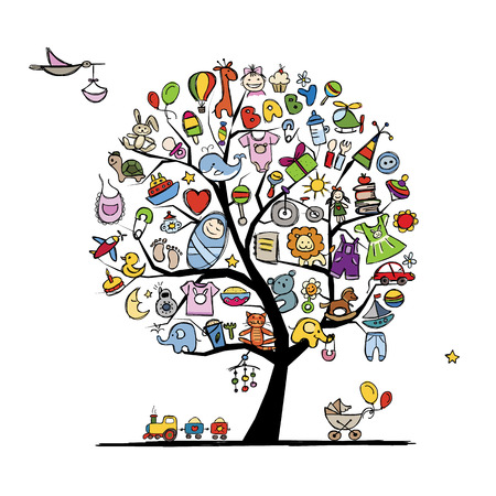 Art tree with baby toys for your design. Vector illustrationのイラスト素材