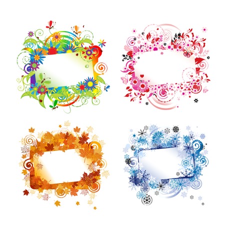Four seasons, design frames with place for your text. Vector illustrationのイラスト素材