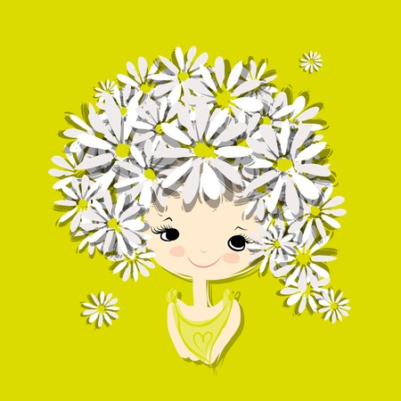 Female portrait with floral hairstyle for your design. Vector illustrationのイラスト素材
