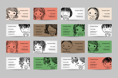 Business cards with cute girls for your design, vector illustrationのイラスト素材