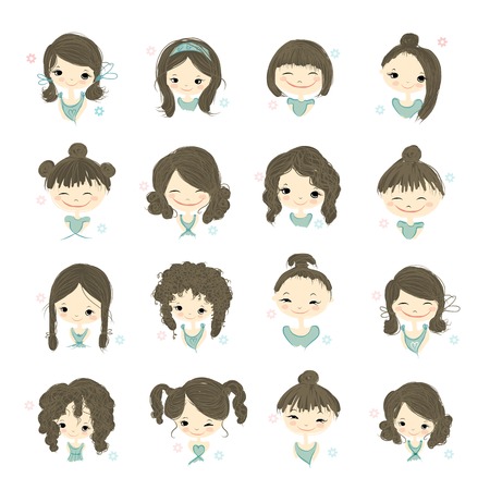 Cute girl smiling, sketch for your design, vector illustrationのイラスト素材