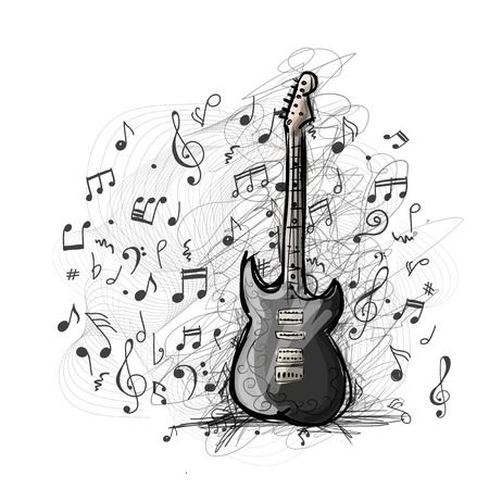 Art sketch of guitar for your design. Vector illustrationのイラスト素材
