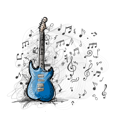 Art sketch of guitar for your design. Vector illustrationのイラスト素材