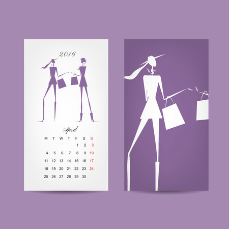 Calendar 2016 grid. Fashion girls design. Vector illustrationのイラスト素材