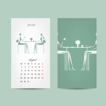 Calendar 2016 grid. Fashion girls design. Vector illustrationのイラスト素材