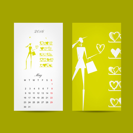 Calendar 2016 grid. Fashion girls design. Vector illustrationのイラスト素材
