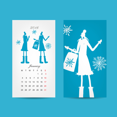 Calendar 2016 grid. Fashion girls design. Vector illustrationのイラスト素材
