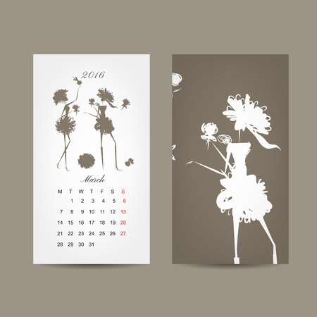 Calendar 2016 grid. Fashion girls design. Vector illustrationのイラスト素材