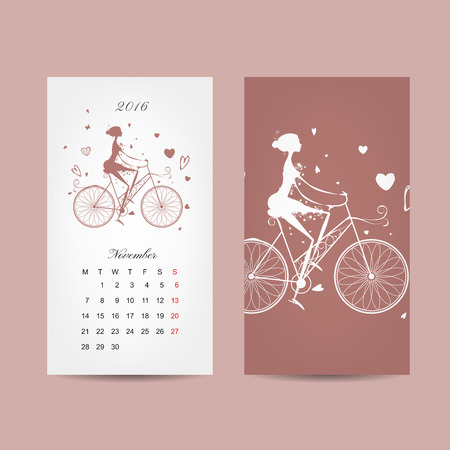 Calendar 2016 grid. Fashion girls design. Vector illustrationのイラスト素材