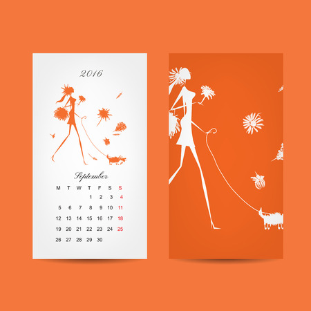 Calendar 2016 grid. Fashion girls design. Vector illustrationのイラスト素材
