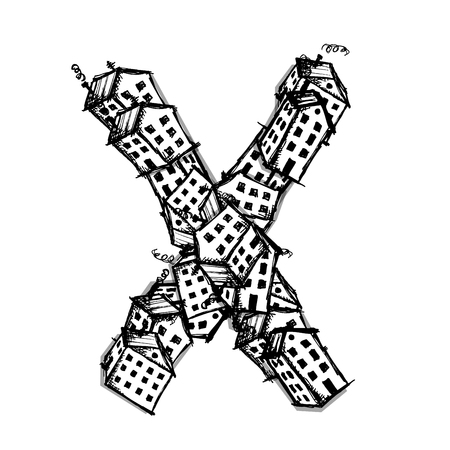 Letter X made from houses, vector alphabet for your designのイラスト素材