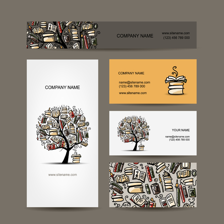 Business cards design with book tree. Vector illustrationのイラスト素材