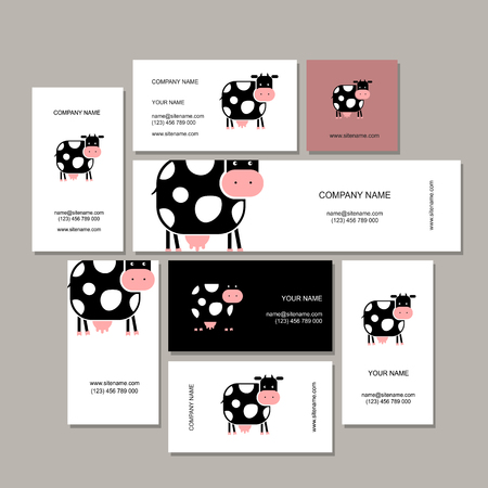 Business cards design with funny cow. Vector illustrationのイラスト素材