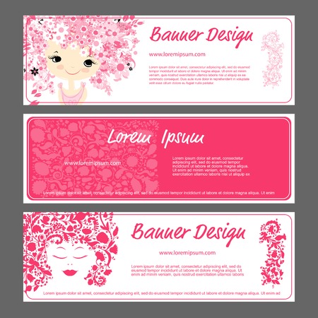 Banner template, beautiful female face. Vector illustrationのイラスト素材
