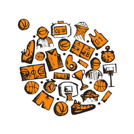 Basketball icons set, sketch for your design. Vector illustrationのイラスト素材