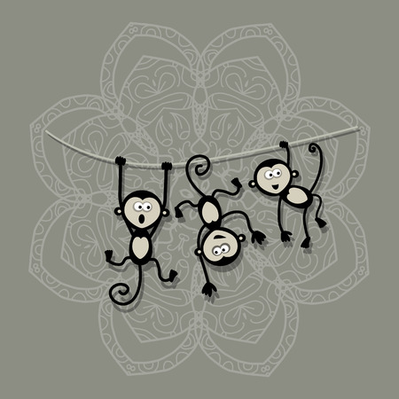 Funny monkeys for your design. Symbol of 2016 year. Vector illustrationのイラスト素材