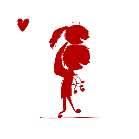 Couple in love together, valentine sketch for your design. Vector illustrationのイラスト素材