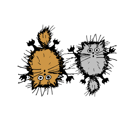 Cute fluffy cats, sketch for your design. Vector illustrationのイラスト素材