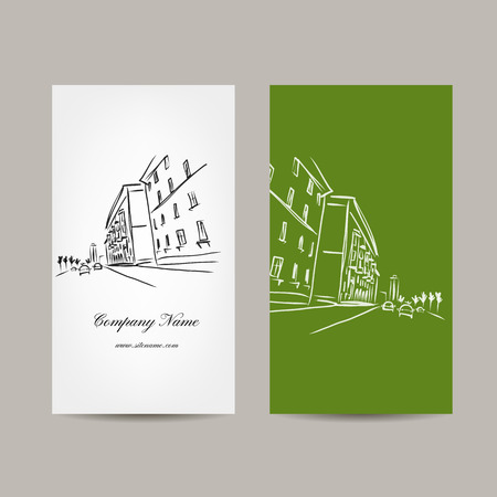 Business card design with cityscape sketch. Vector illustrationのイラスト素材